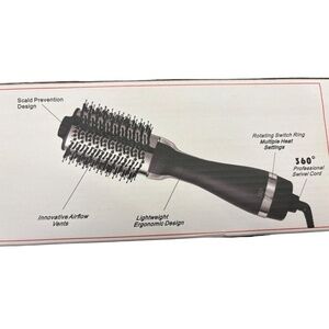 Hair Dryer Styler Brush Black and Gold Lightweight NIB